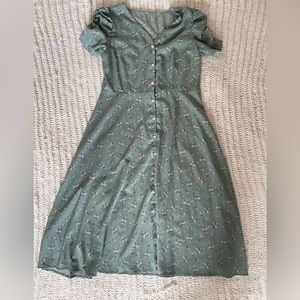 Green and pink floral dress